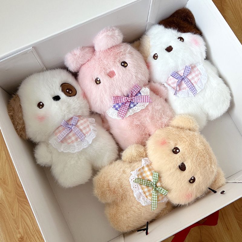 Động vật bông đeo yếm kẻ viền ren (20cm)