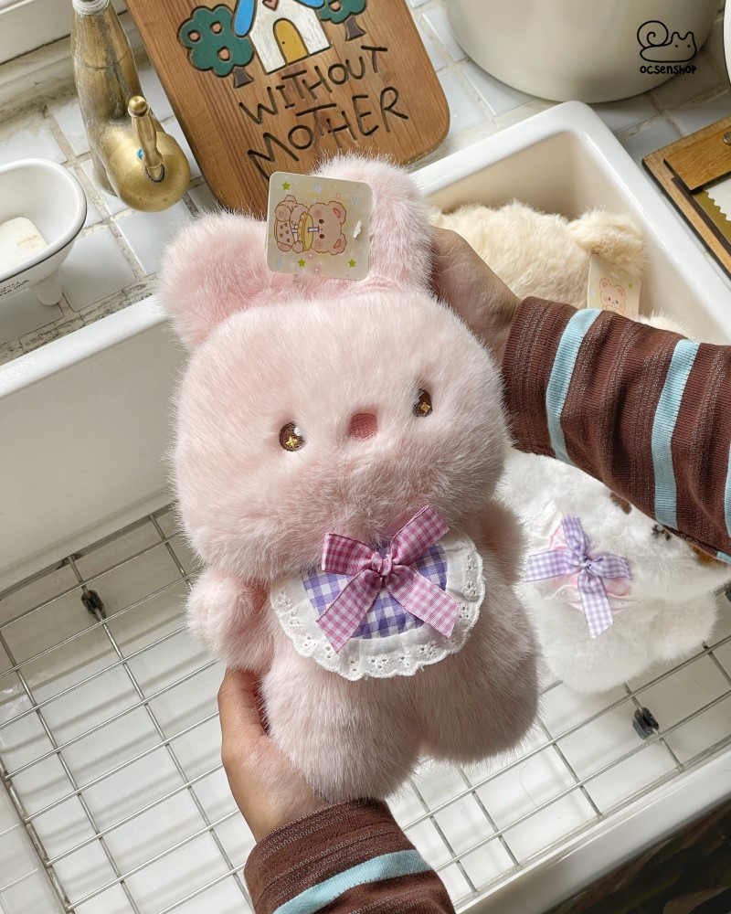 Động vật bông đeo yếm kẻ viền ren (20cm)