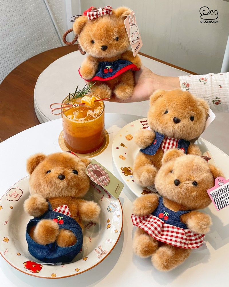 Gấu bông mặc đồ denim kèm móc (17cm)