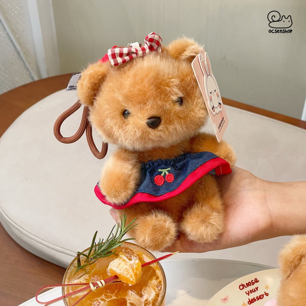 Gấu bông mặc đồ denim kèm móc (17cm)