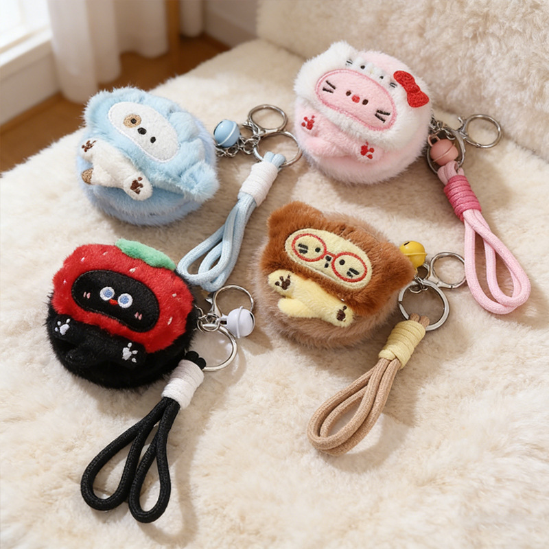 Gương bọc bông tròn Mèo cosplay kèm móc