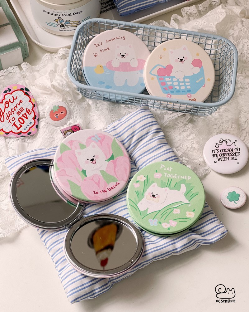 Gương bọc da 2 mặt tròn Puppy