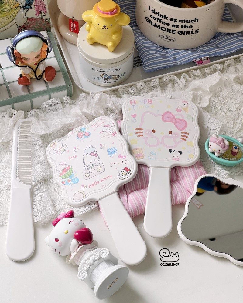 Gương cầm tay kèm lược Hello Kitty (10,5x20cm)