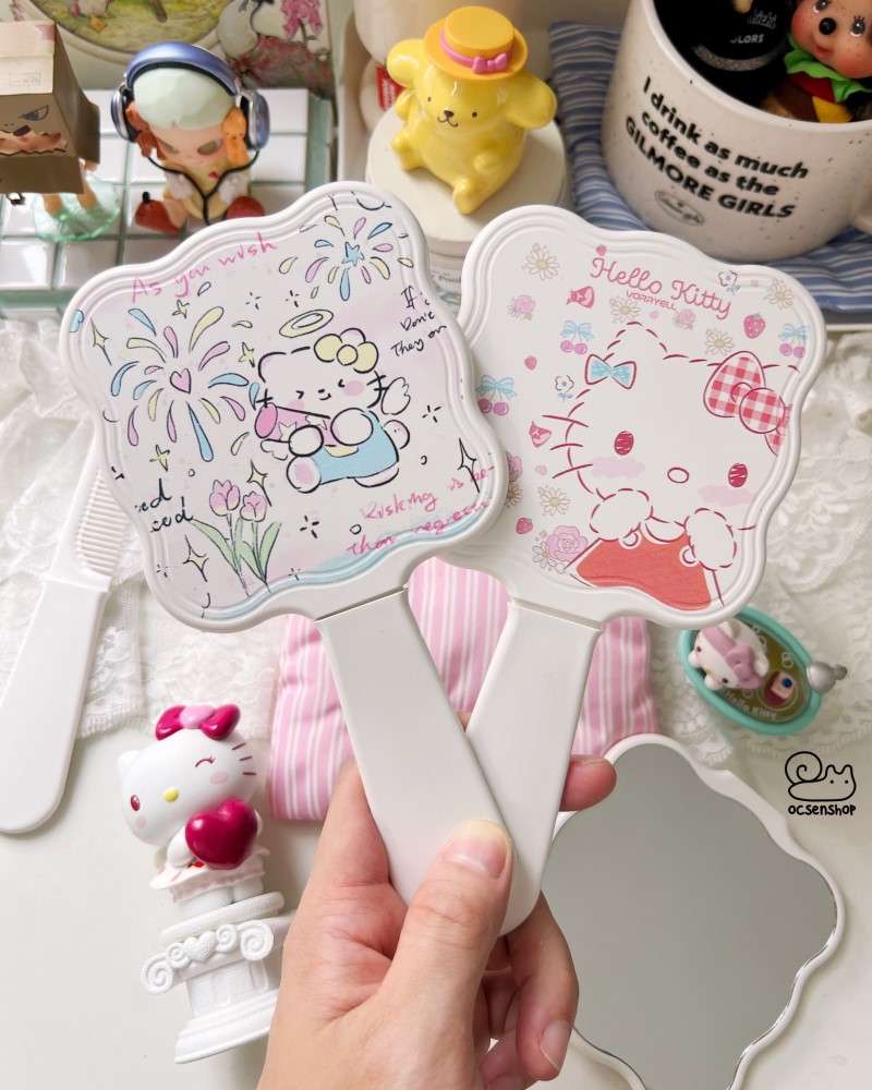 Gương cầm tay kèm lược Hello Kitty (10,5x20cm)