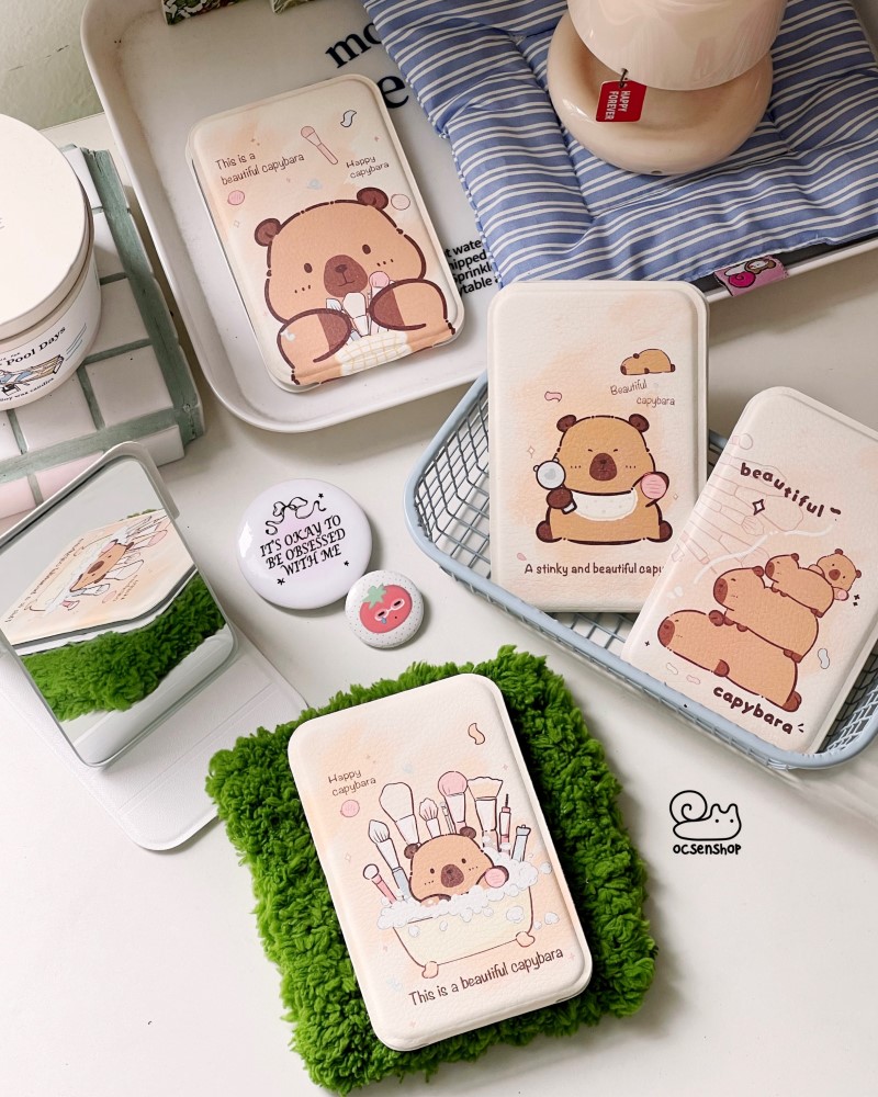 Gương gập bọc da Capybara (7x11,5cm)