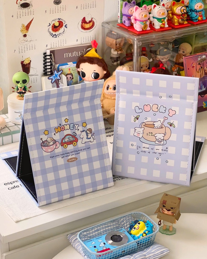Gương gập bọc da Capybara nền xanh (18x25cm)