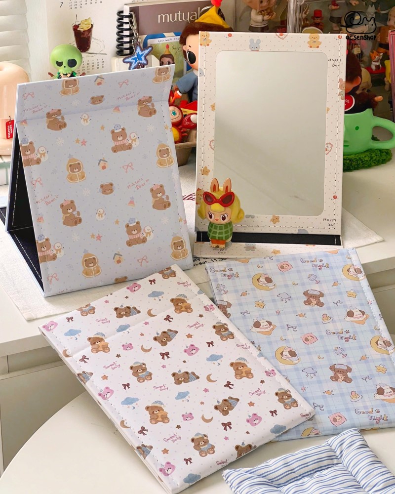 Gương gập bọc da Cún&Gấu nâu (18x25cm)