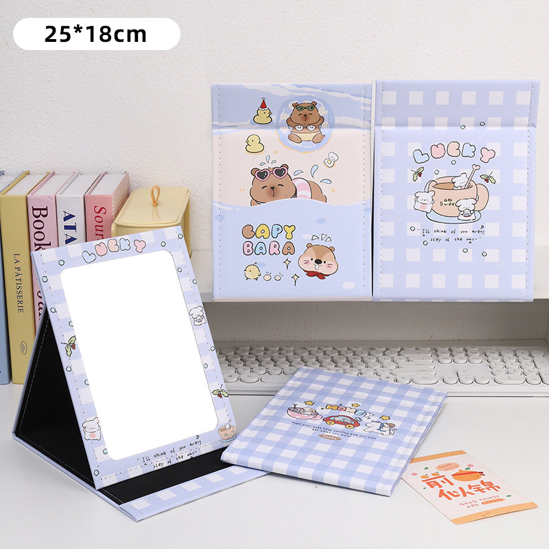 Gương gập bọc da Capybara nền xanh (18x25cm)