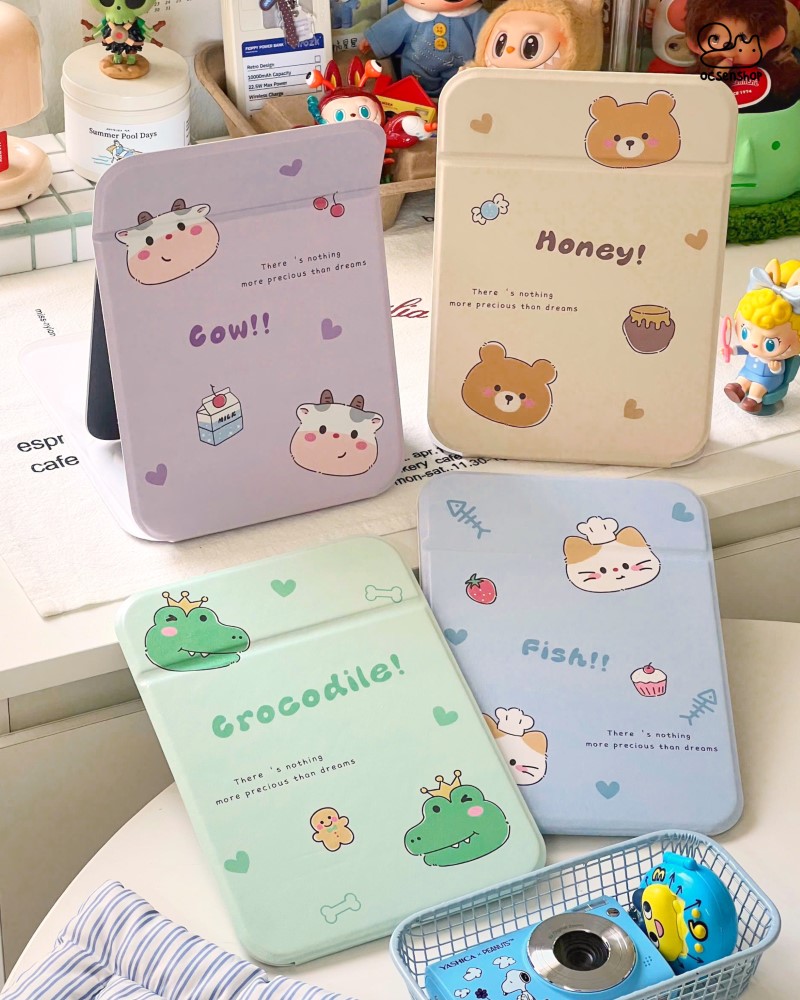 Gương gập bọc da Động vật nền màu (15x21cm)