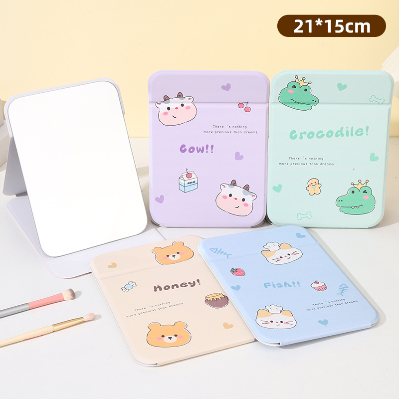 Gương gập bọc da Động vật nền màu (15x21cm)