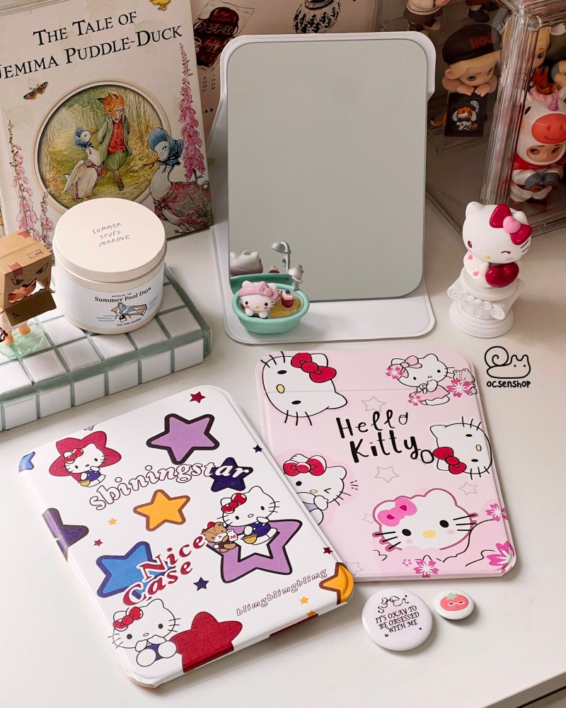 Gương gập bọc da Hello Kitty ( 10,5x7cm)