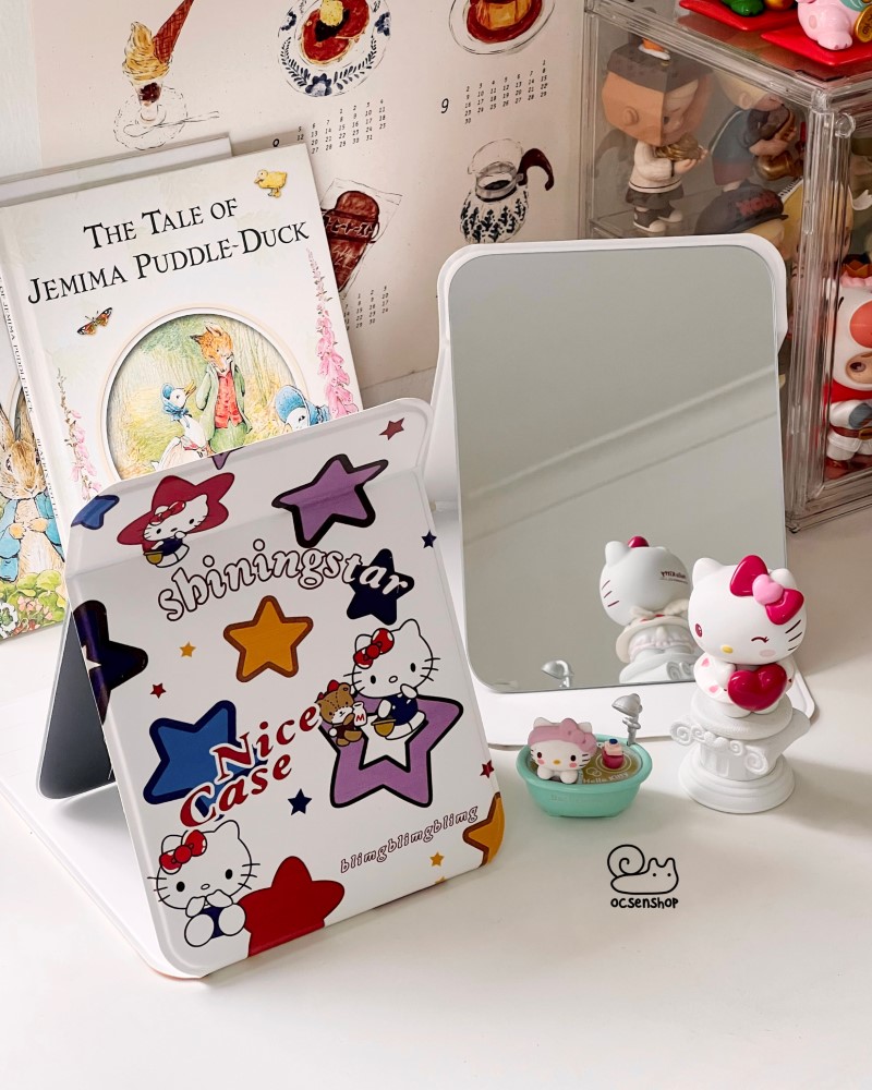 Gương gập bọc da Hello Kitty ( 10,5x7cm)