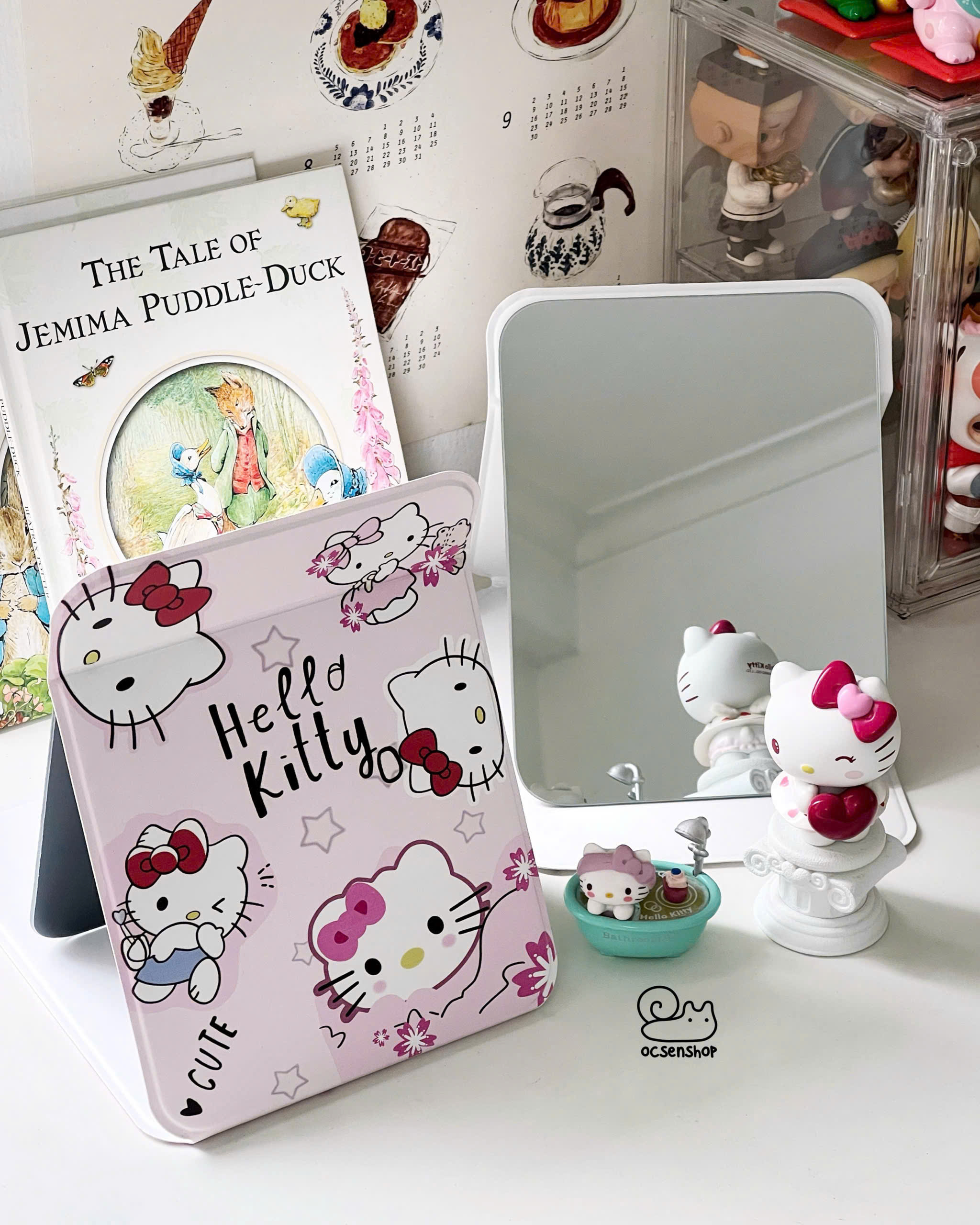 Gương gập bọc da Hello Kitty ( 10,5x7cm)