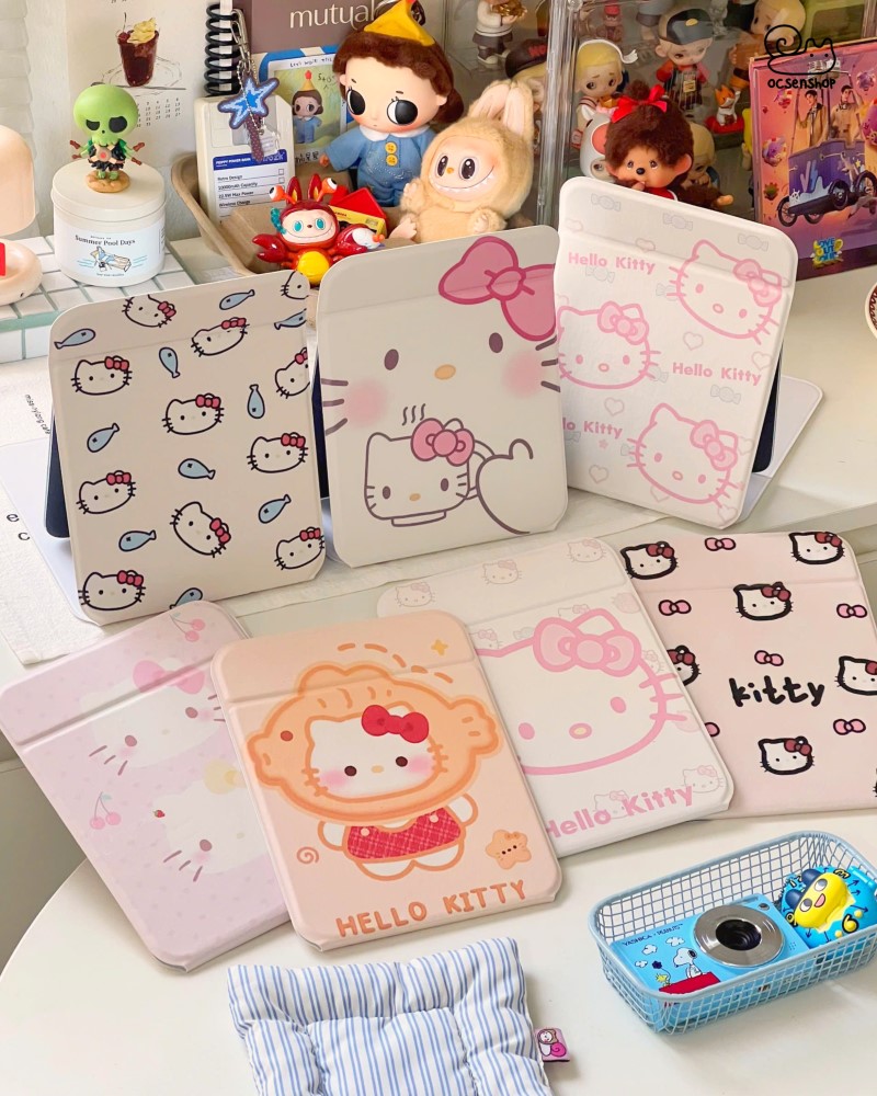 Gương gập bọc da Hello Kitty