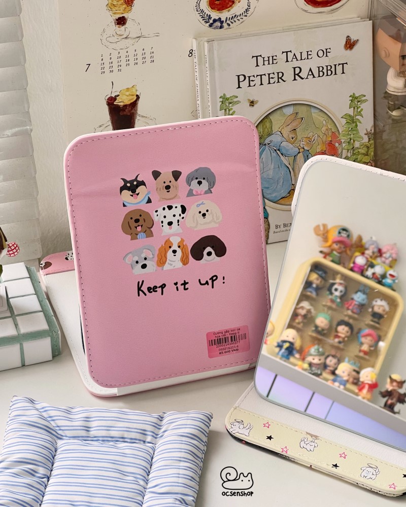 Gương gập bọc da họa tiết