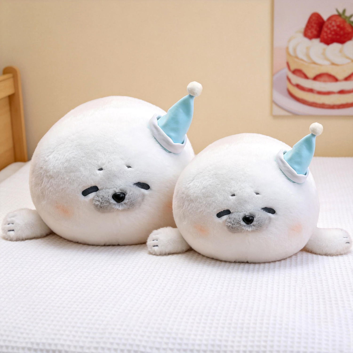 Hải cẩu bông nằm đội mũ xanh
