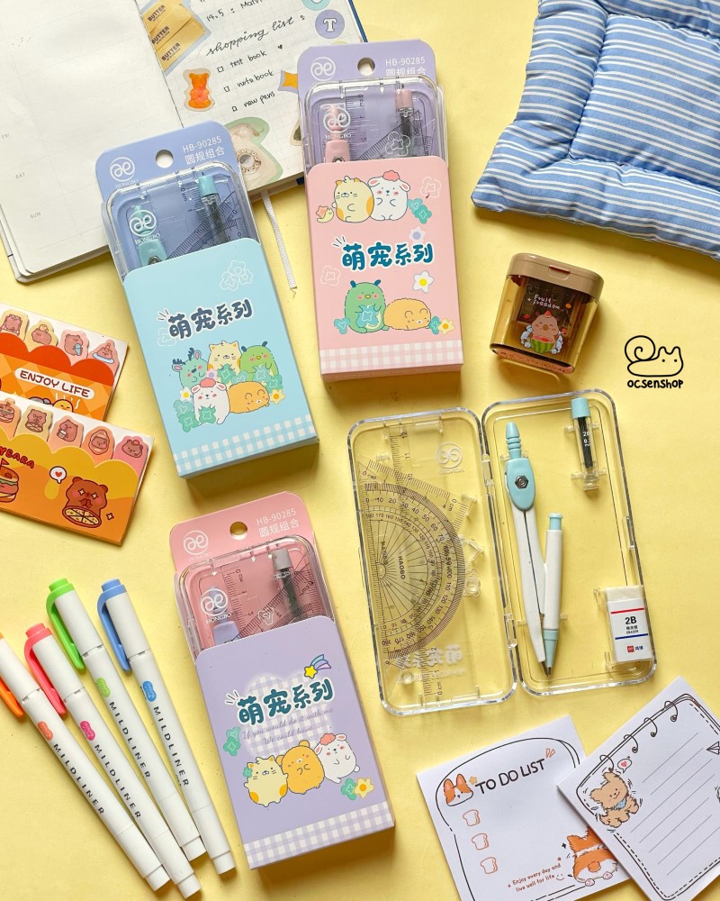 Hộp compa + thước kẻ + tẩy Sumikko
