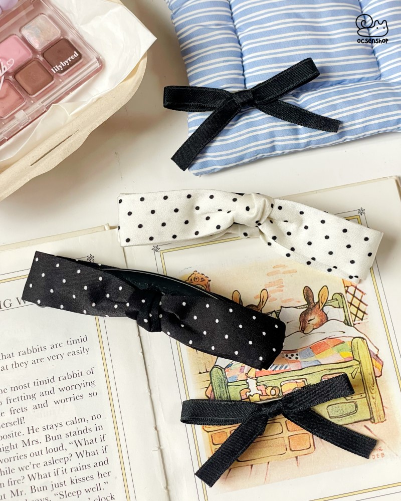 Kẹp chuối Nơ vải chấm bi (13,5cm)