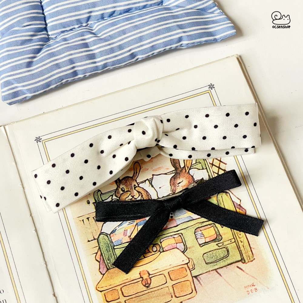 Kẹp chuối Nơ vải chấm bi (13,5cm)