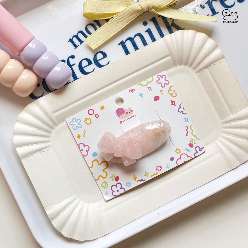 Kẹp tóc bóng vân đá Nơ (5,5cm)