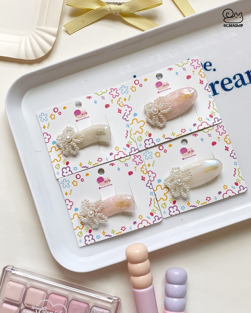 Kẹp tóc bóng vân đá đính ngọc trai (5,5cm)