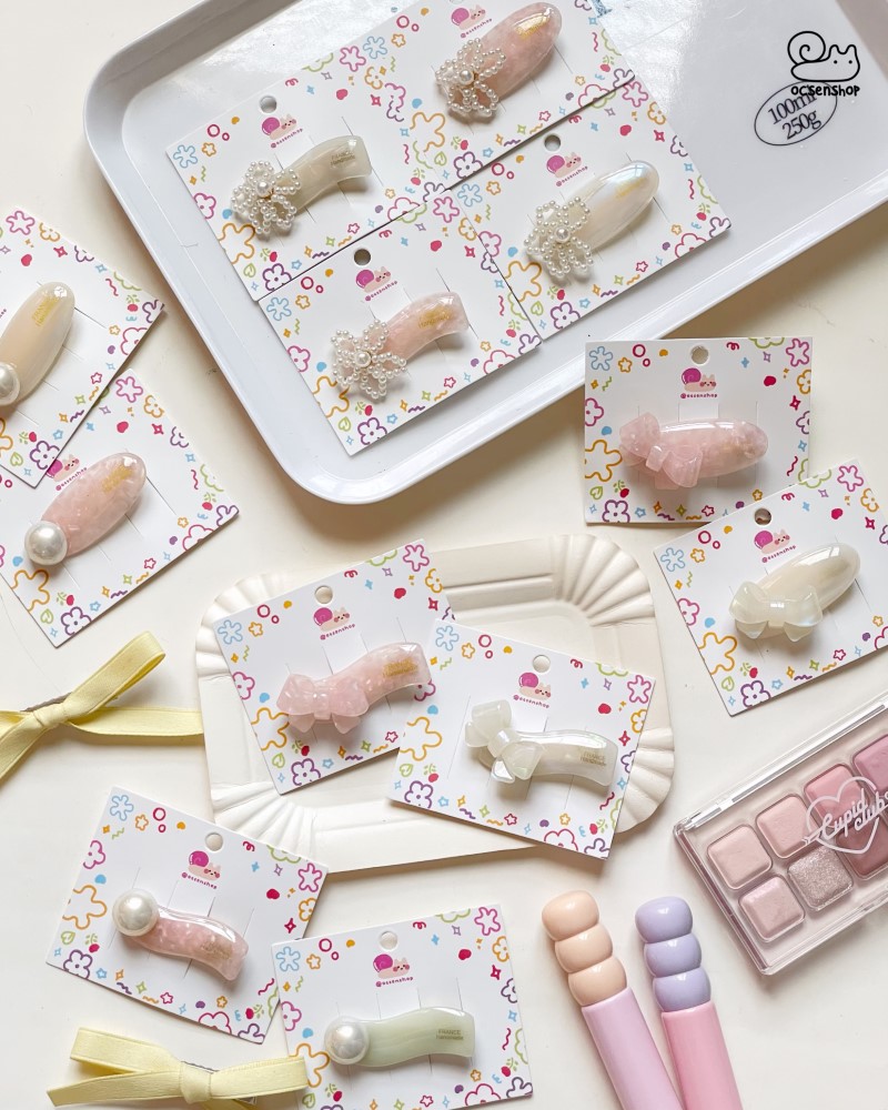 Kẹp tóc bóng vân đá đính ngọc trai (5,5cm)