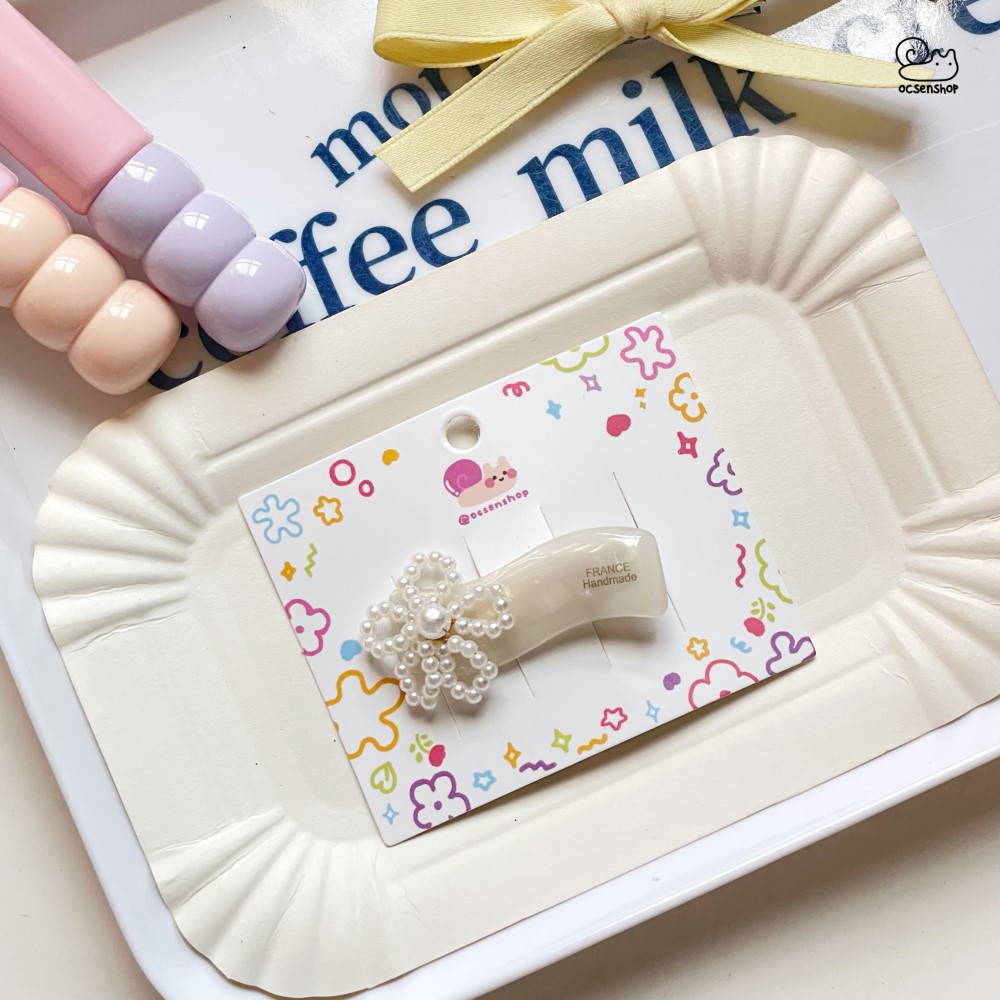 Kẹp tóc bóng vân đá đính ngọc trai (5,5cm)