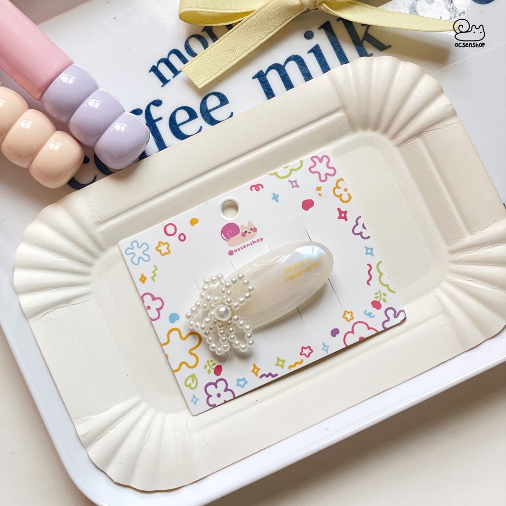 Kẹp tóc bóng vân đá đính ngọc trai (5,5cm)