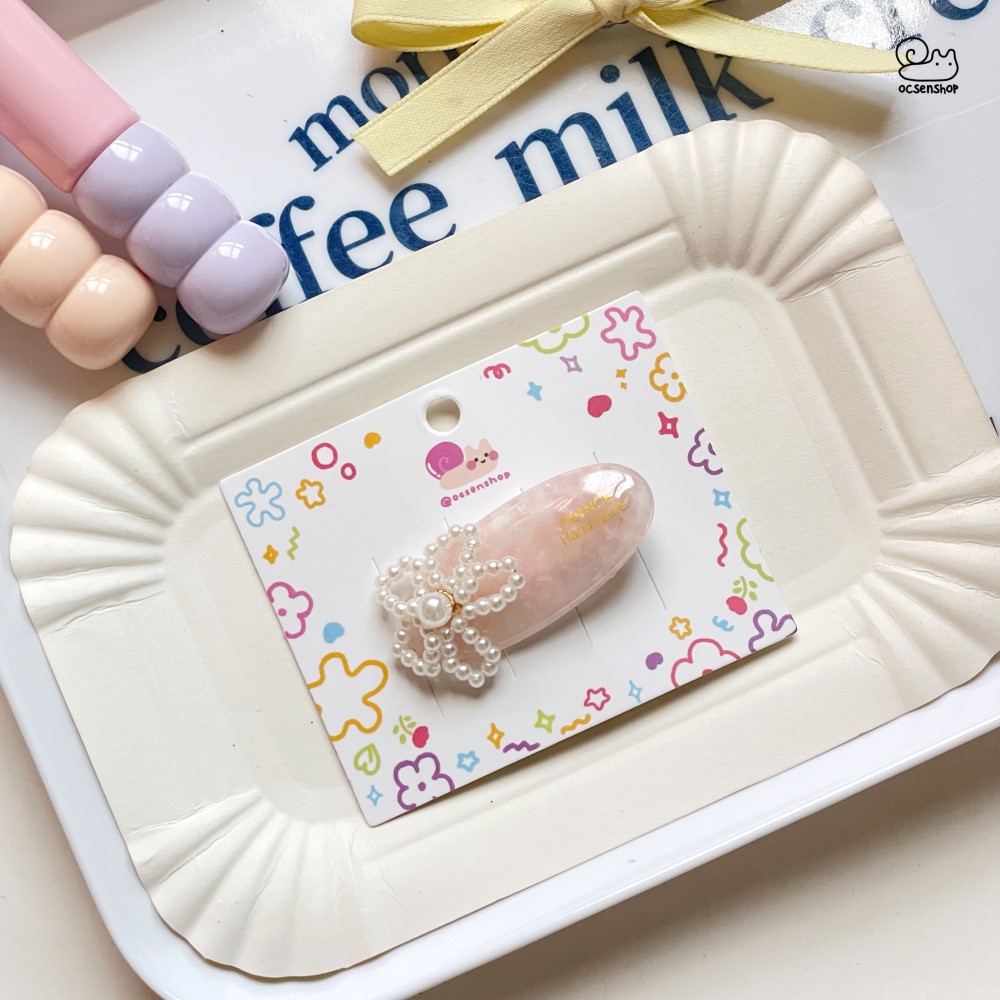Kẹp tóc bóng vân đá đính ngọc trai (5,5cm)