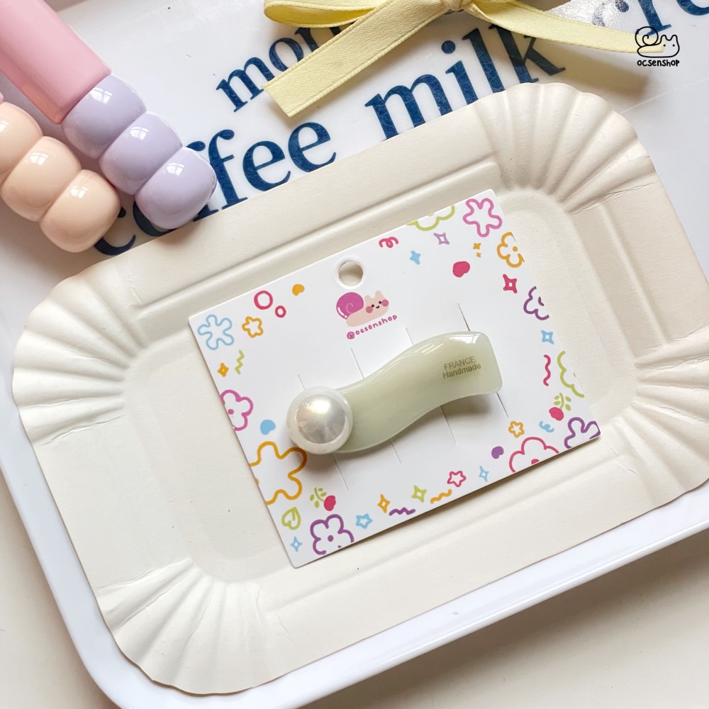 Kẹp tóc bóng vân đá đính ngọc trai (5,5cm)