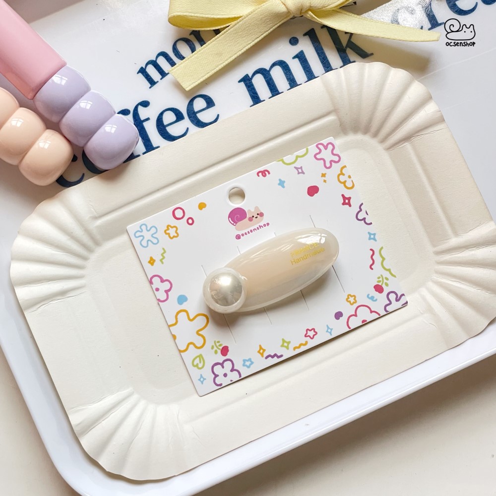 Kẹp tóc bóng vân đá đính ngọc trai (5,5cm)