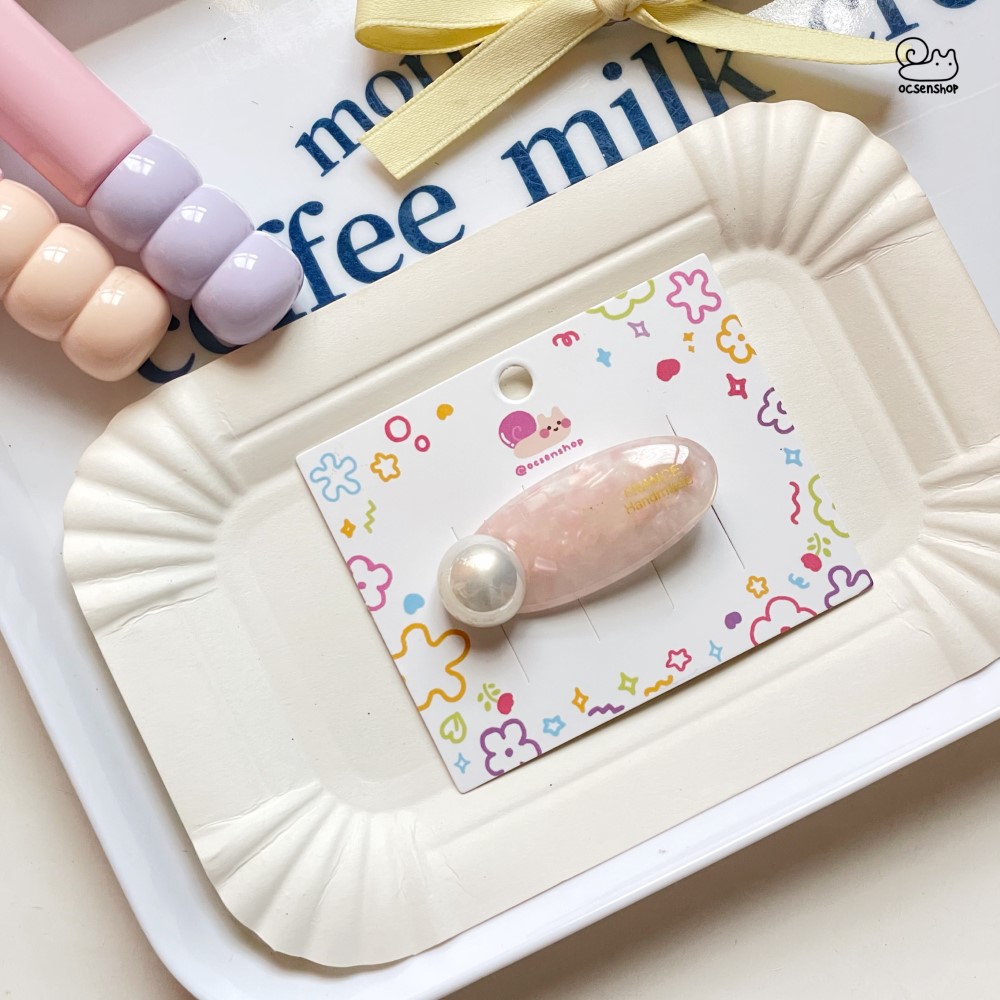 Kẹp tóc bóng vân đá đính ngọc trai (5,5cm)