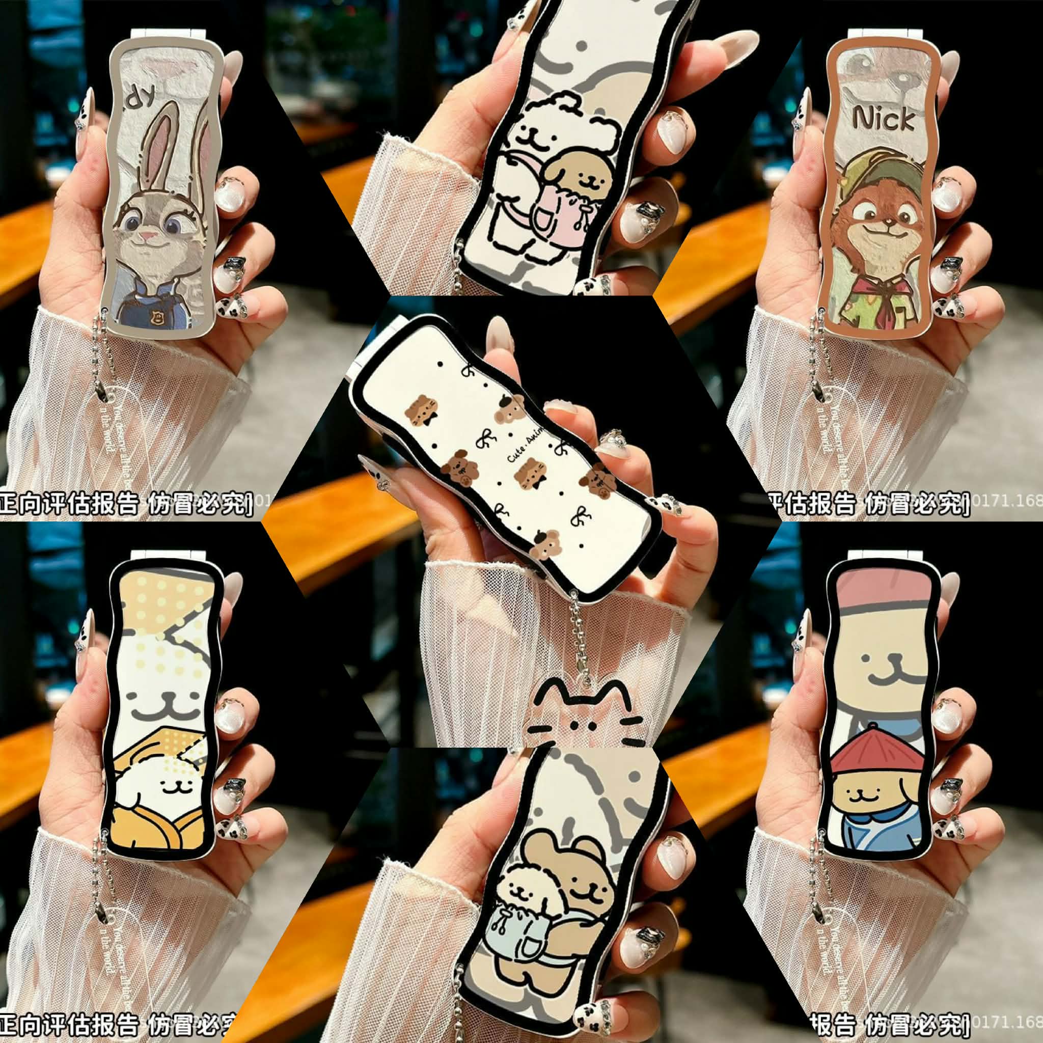 Lược gập kèm gương Cartoon (Kèm móc)