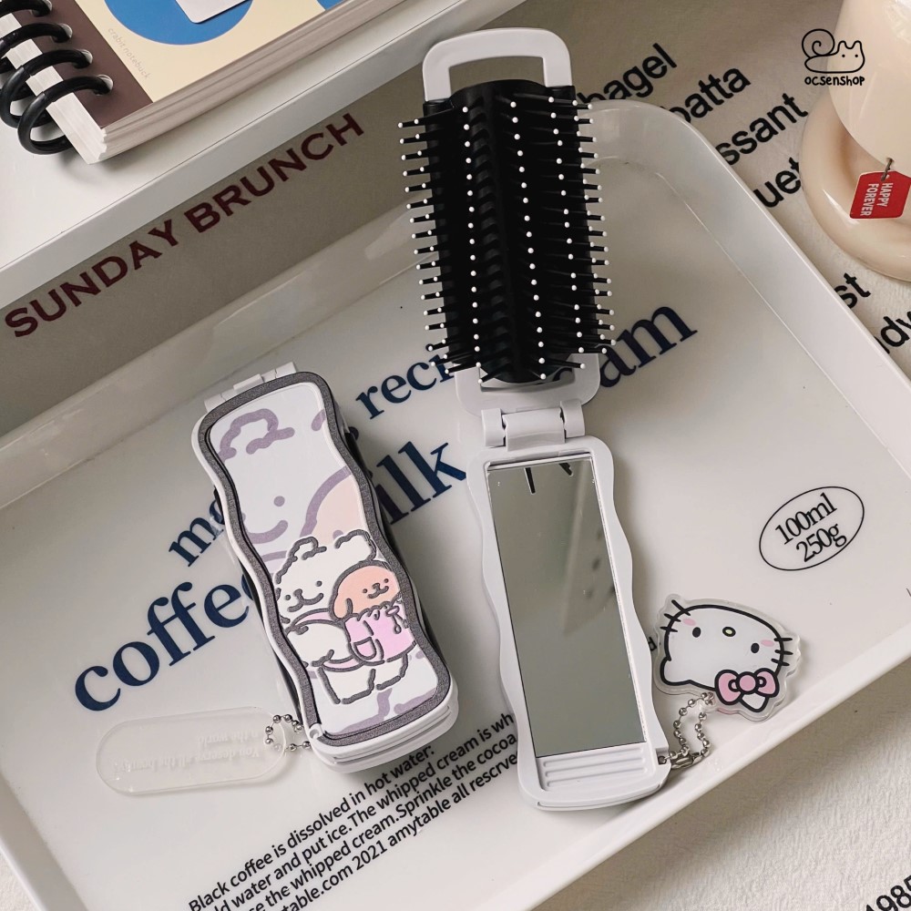 Lược gập kèm gương Cartoon (Kèm móc)