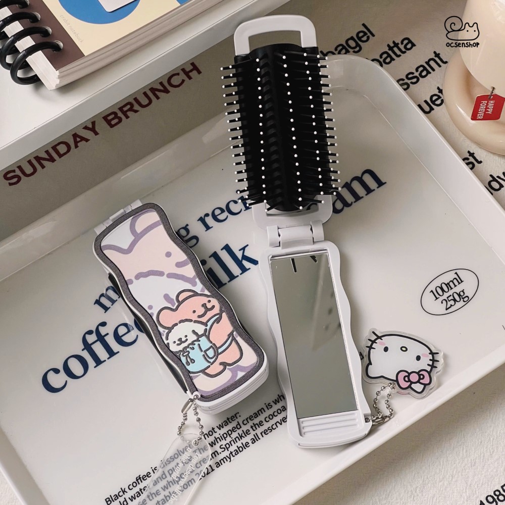 Lược gập kèm gương Cartoon (Kèm móc)