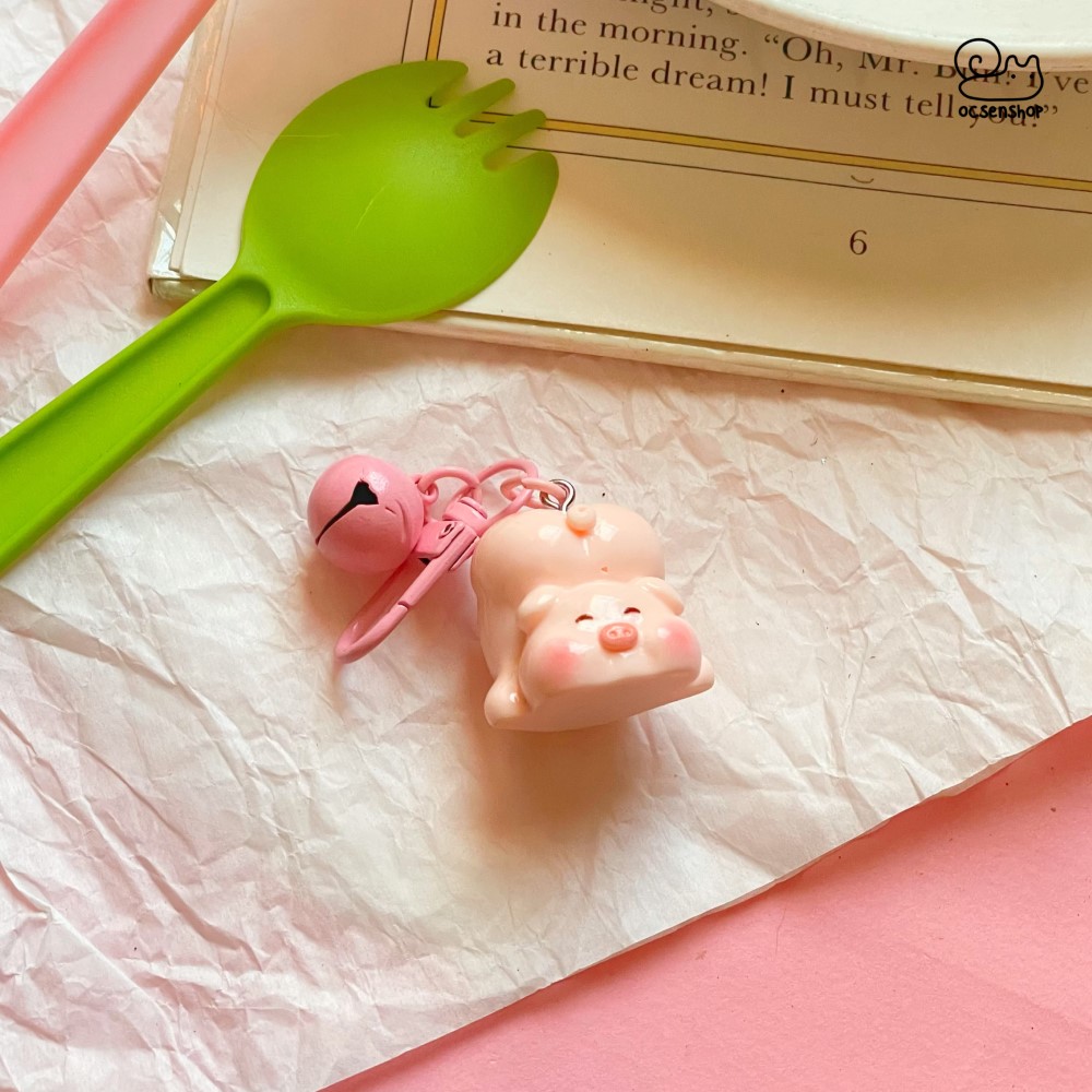 Móc đa năng Heo hồng kèm chuông