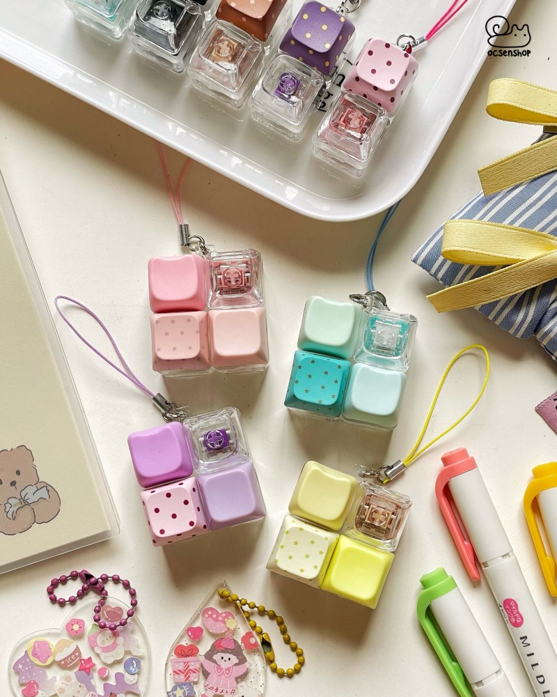 Móc khóa Keycap chấm họa tiết (4 phím)
