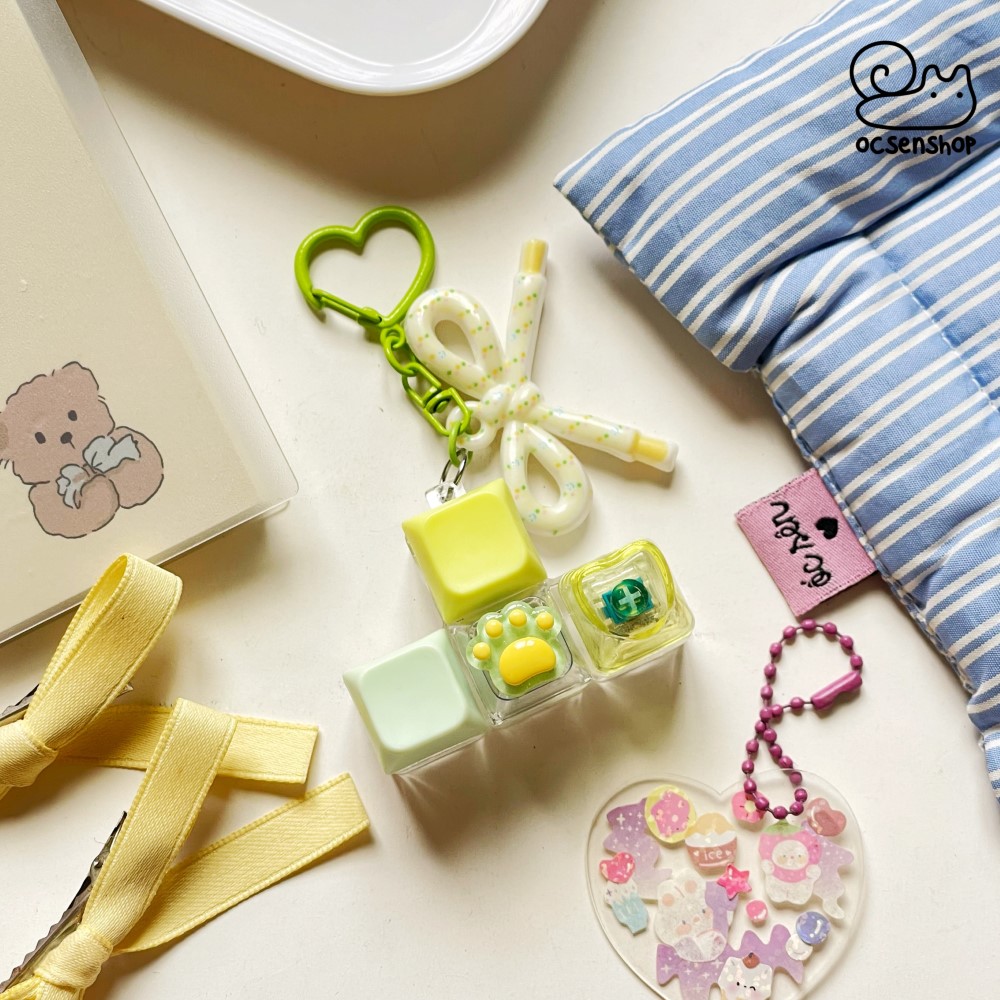 Móc khóa Keycap kèm charm nơ (4 phím)