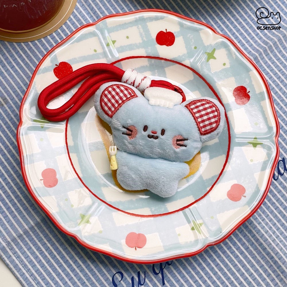 Móc khóa bông Chuột tai kẻ ô