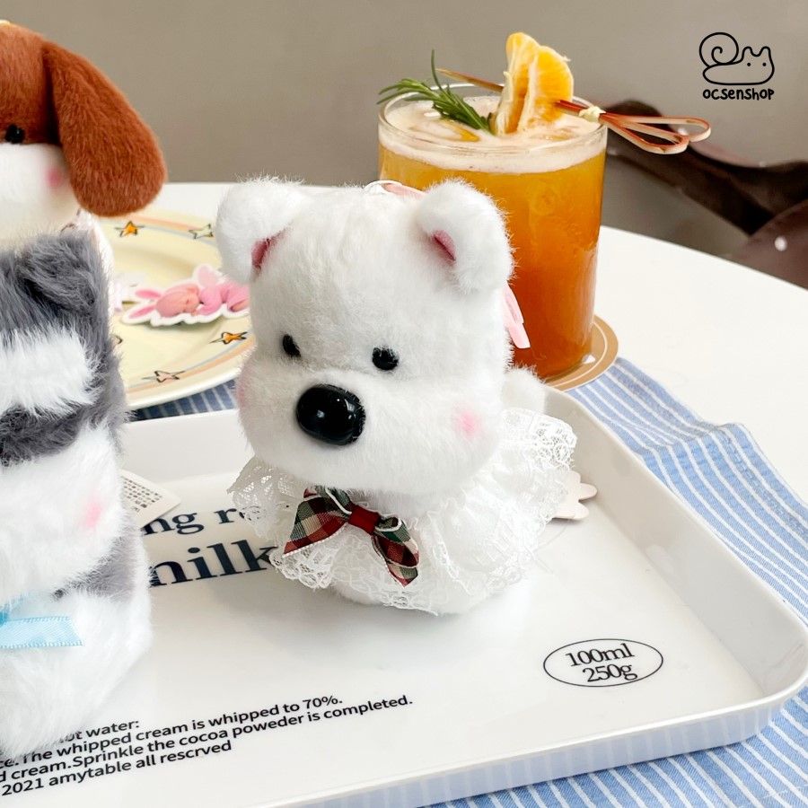 Móc khóa bông Cún đeo phụ kiện (11cm)