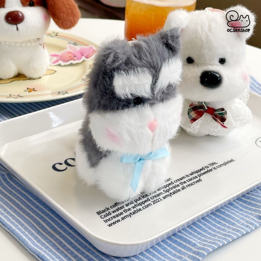 Móc khóa bông Cún đeo phụ kiện (11cm)