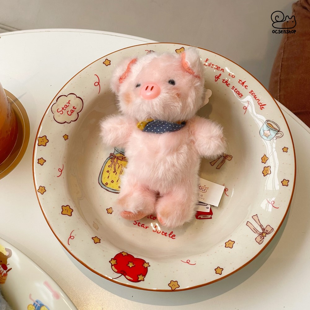 Móc khóa bông Động vật đeo yếm kẻ (14cm)