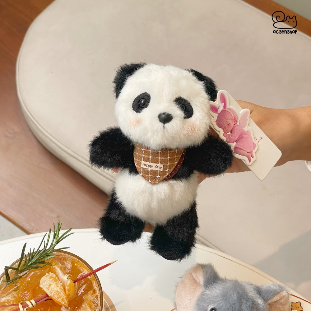 Móc khóa bông Động vật đeo yếm kẻ (14cm)