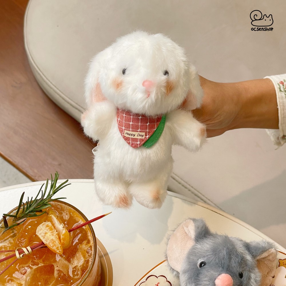Móc khóa bông Động vật đeo yếm kẻ (14cm)
