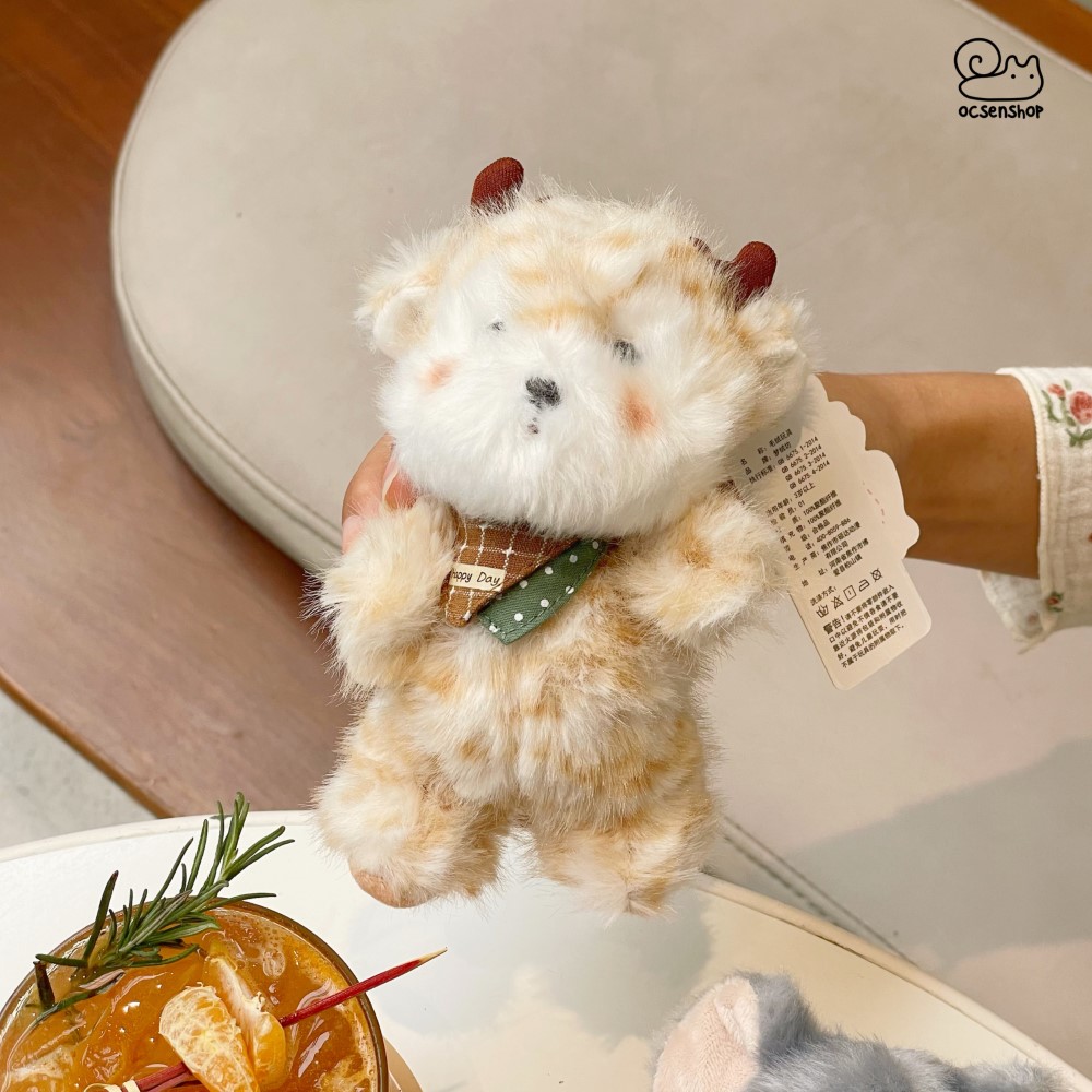 Móc khóa bông Động vật đeo yếm kẻ (14cm)