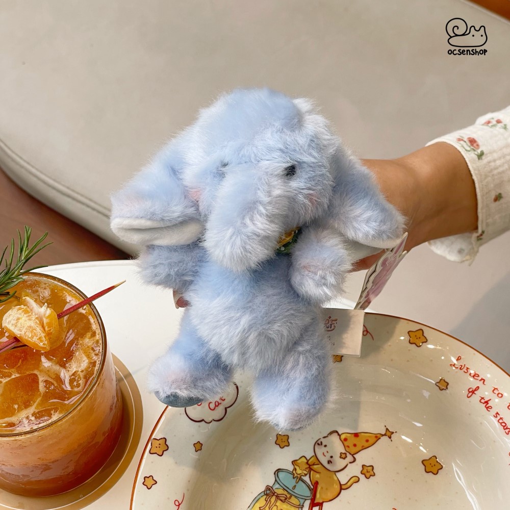 Móc khóa bông Động vật đeo yếm kẻ (14cm)