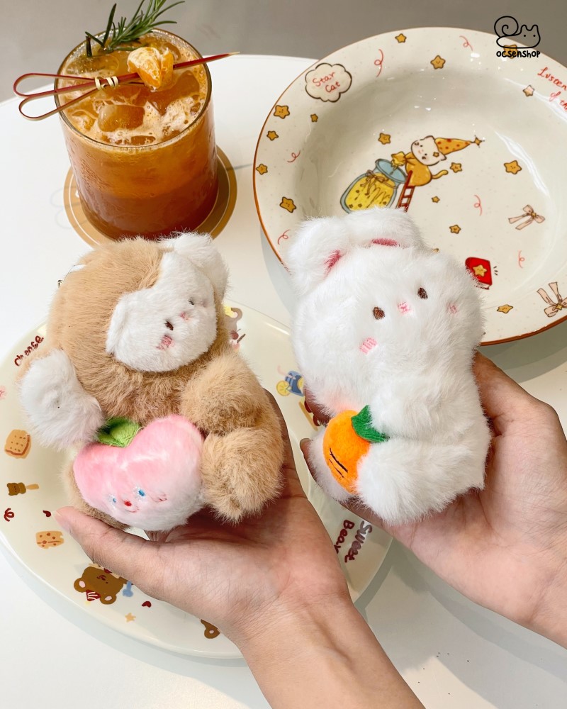 Móc khóa bông Động vật ôm trái cây (12cm)