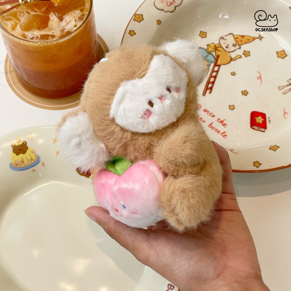 Móc khóa bông Động vật ôm trái cây (12cm)