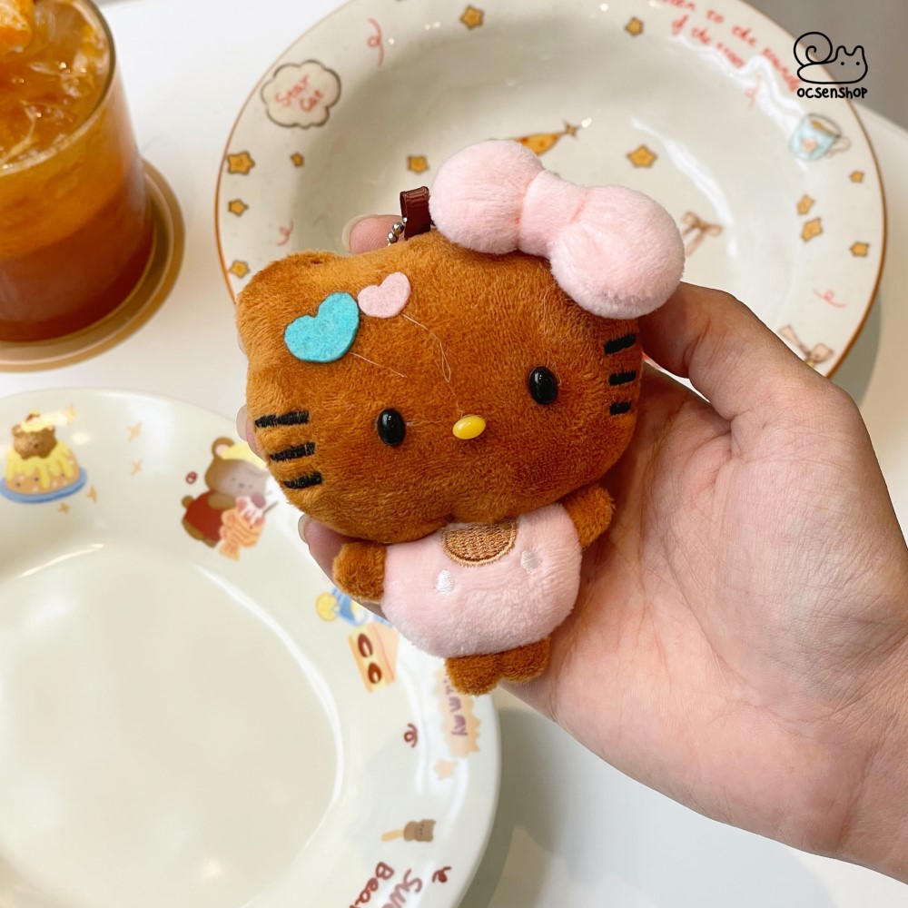 Móc khóa bông Hello Kitty da nâu