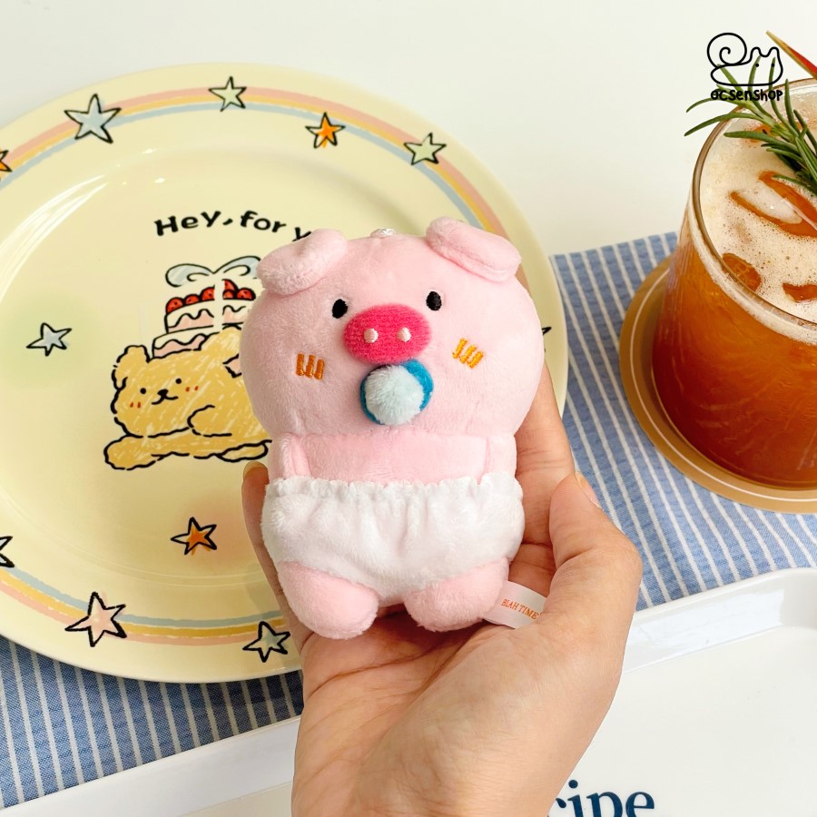 Móc khóa bông Heo mặc tã kèm dây kéo (12cm)